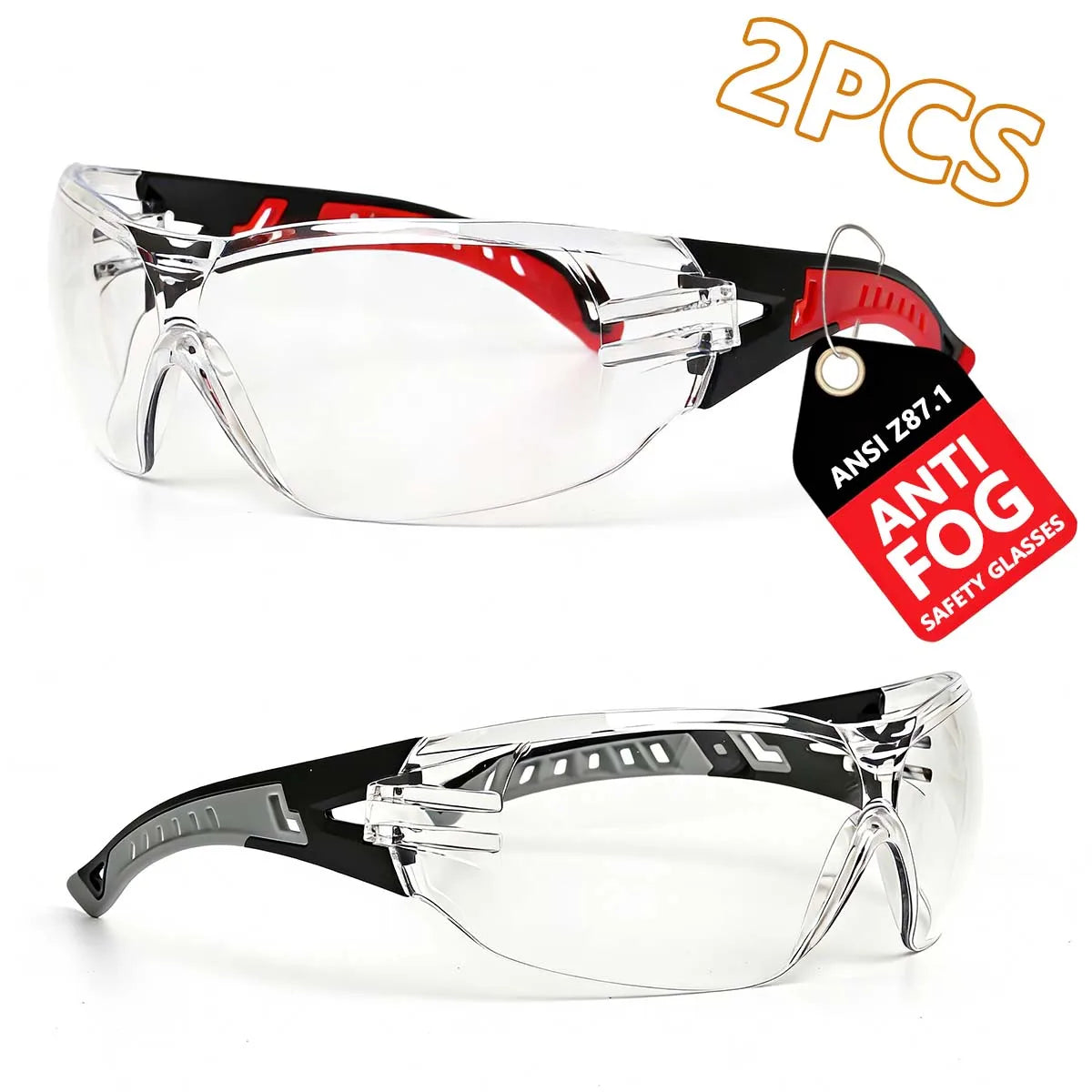 VOPHA ANSI Z87.1 Anti-Fog Safety Glasses Clear Wraparound Safety Glasses Qst 2pcs