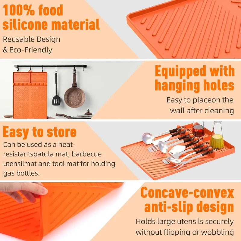 Silicone Grill Tool Holder Mat Side Shelf Drip Pad | BBQ Grill Accessory Mat Qme