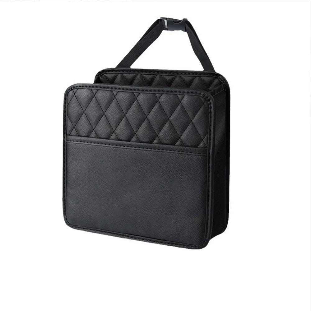 Leather Car Backseat Storage Bag & Trash Can Organizer Car Backseat Organizer Qme Black