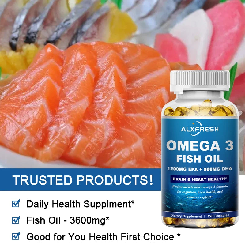 Alxfresh Omega 3 Fish Oil 3600mg – EPA 1300mg DHA 900mg Omega 3 Supplement Qst