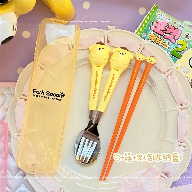 Hello Kitty Kids Portable Stainless Steel Spoon & Fork Set Kids Cutlery Set Qme 10