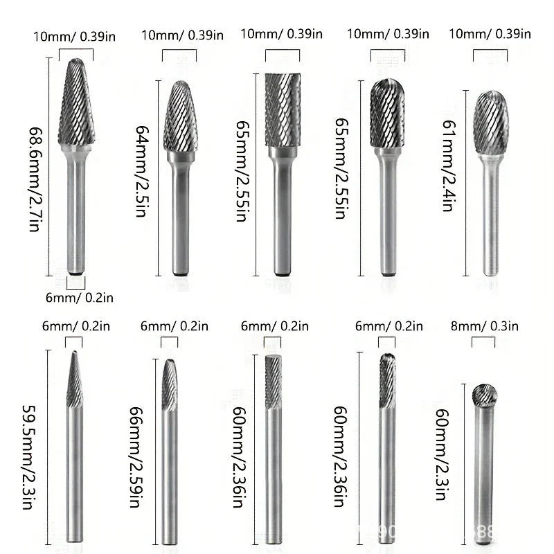 Tungsten Carbide Double Cut Burr Set – Rotary Files & Bits Carbide Burr Set Qme