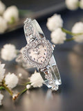 Heart-Shaped Diamond Floral Ladies' Watch | Fine Strap Ladies Fashion Watch Qme Silver