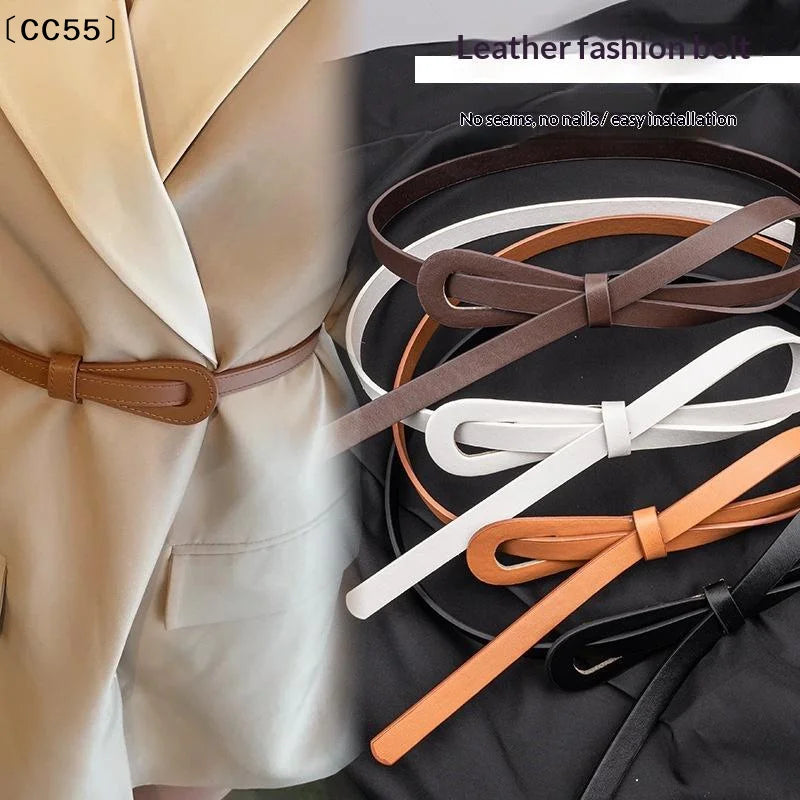 Vintage PU Leather Waist Belt – Slim Tie Belt for Women Women's Waist Belt Qst