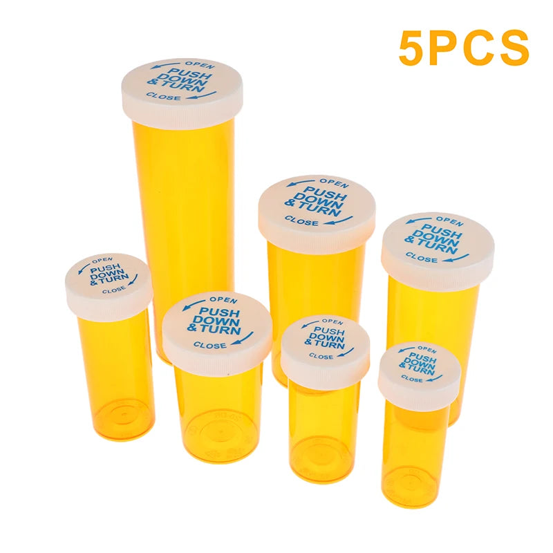 5-Pack Child-Resistant Pill Bottles – Travel Medicine Vials Pill Storage Bottles Qst