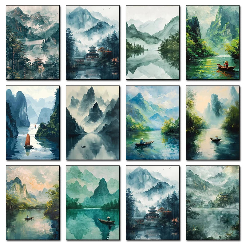 Watercolor Landscape Canvas Print – Mountain Forest Lake Wall Art Canvas Wall Art Qst