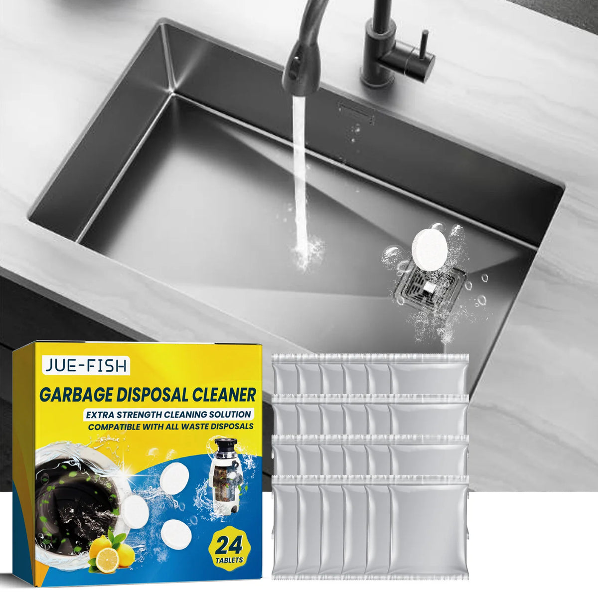 Jue-Fish Sink Cleaning Tablets 24pc – Drain Cleaner & Deodorizer Drain Cleaner Tablets Qst