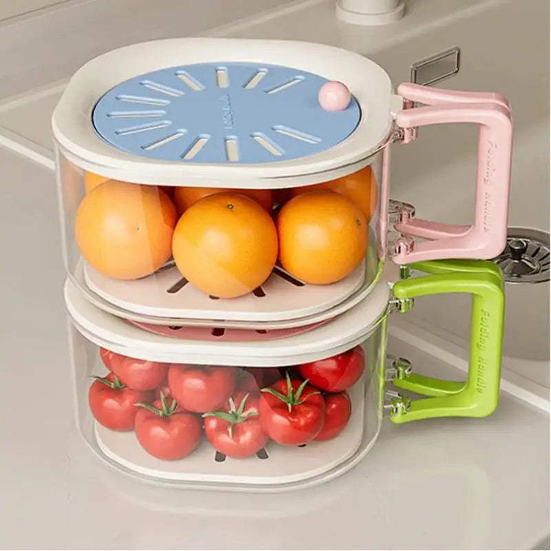 2-in-1 Double-Layer Fruit & Vegetable Washing Basin with Lid Vegetable Washing Basin Qme