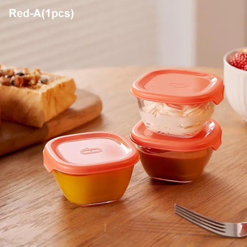 Glass Sauce Cups with Lids – Leak-Proof Seasoning Dip Dishes Sauce Dipping Dish Qme 120ML Red