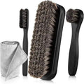 Horsehair Shoe Polish Brush & Dauber Applicator Set Shoe Care Brush Set Qme Black 4Pcs