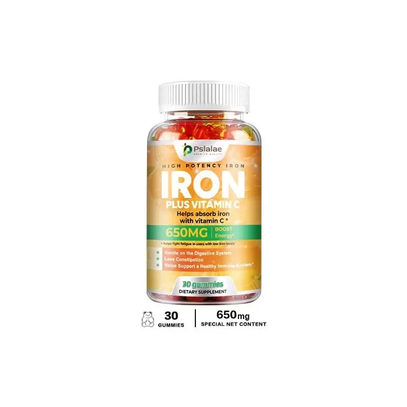 Iron Gummies 650mg – Vegan, Gluten-Free with Vitamin C Iron Supplement Gummies Qst 30 Gummies