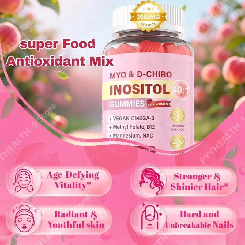 Myo-Inositol D-Chiro Gummies 2000mg 40:1 Vegan 60ct Inositol Supplement Gummies Qst
