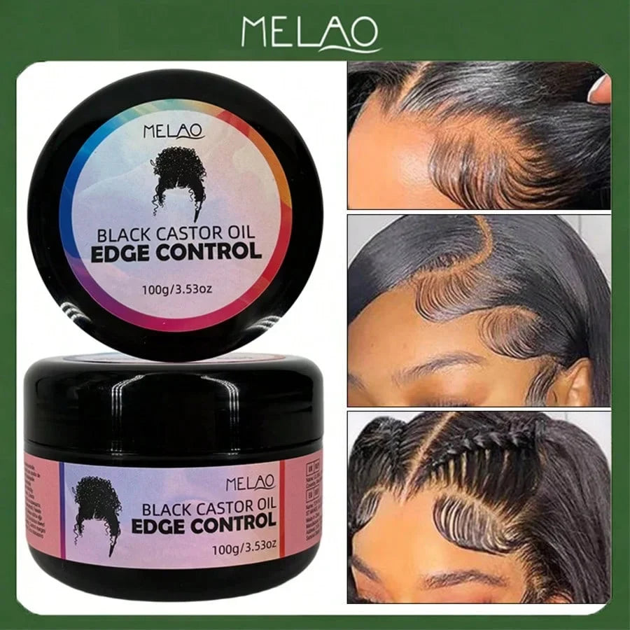 MELAO Black Castor Oil Edge Control Gel – Strong Hold Edge Control Gel Qme