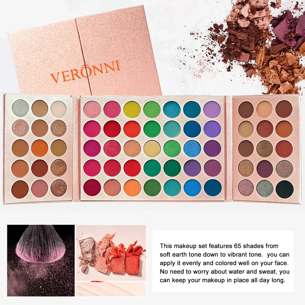 65-Color Rose Gold Eyeshadow Palette – Matte & Shimmer Eyeshadow Palette Qme