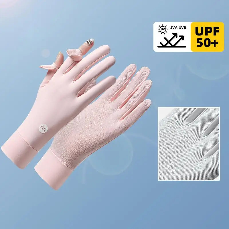 Women's Ice Silk UV Protection Gloves – Cycling & Driving Sun Protection Gloves Qst 1 Pink