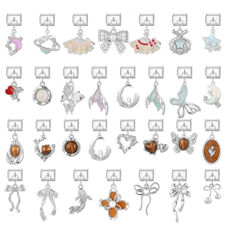 Zircon Crystal Italian Charm Link – Stainless Steel Bracelet Charm Bracelet Link Qme