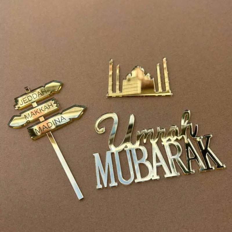 Mubarak Hajj Gold Acrylic Letter Cake Topper Decoration Cake Topper Qme