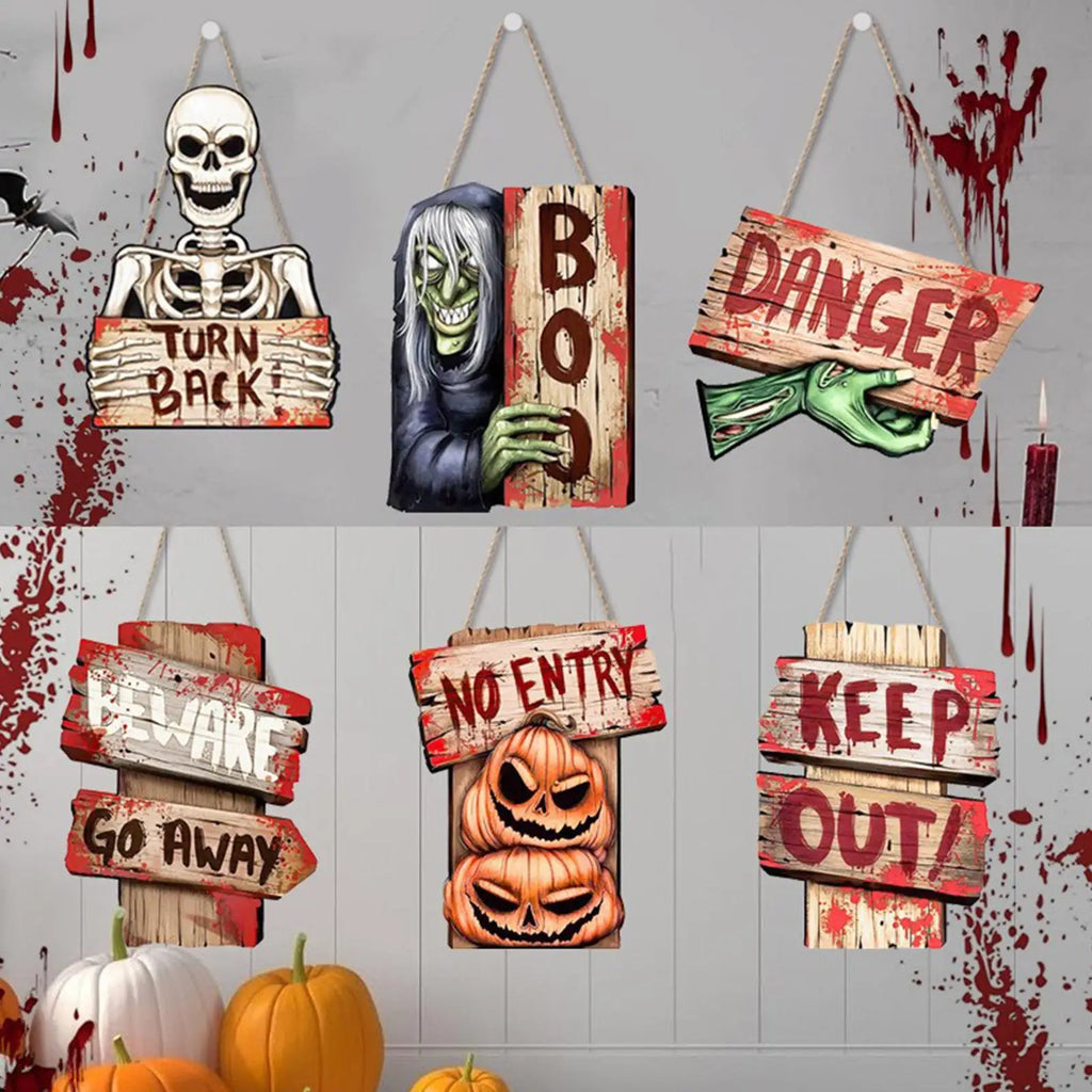 Halloween Outdoor Warning Sign – Spooky Wooden Yard Decor Halloween Yard Sign Qme