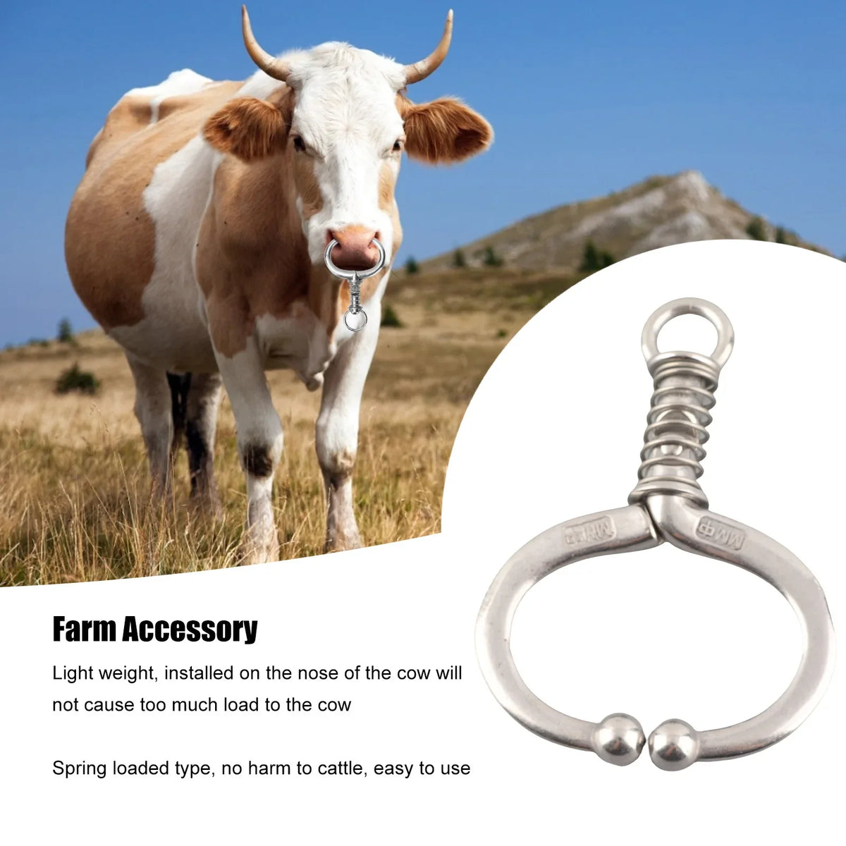 Stainless Steel Spring Bull Nose Ring – Cattle Livestock Tool Livestock Nose Ring Qme