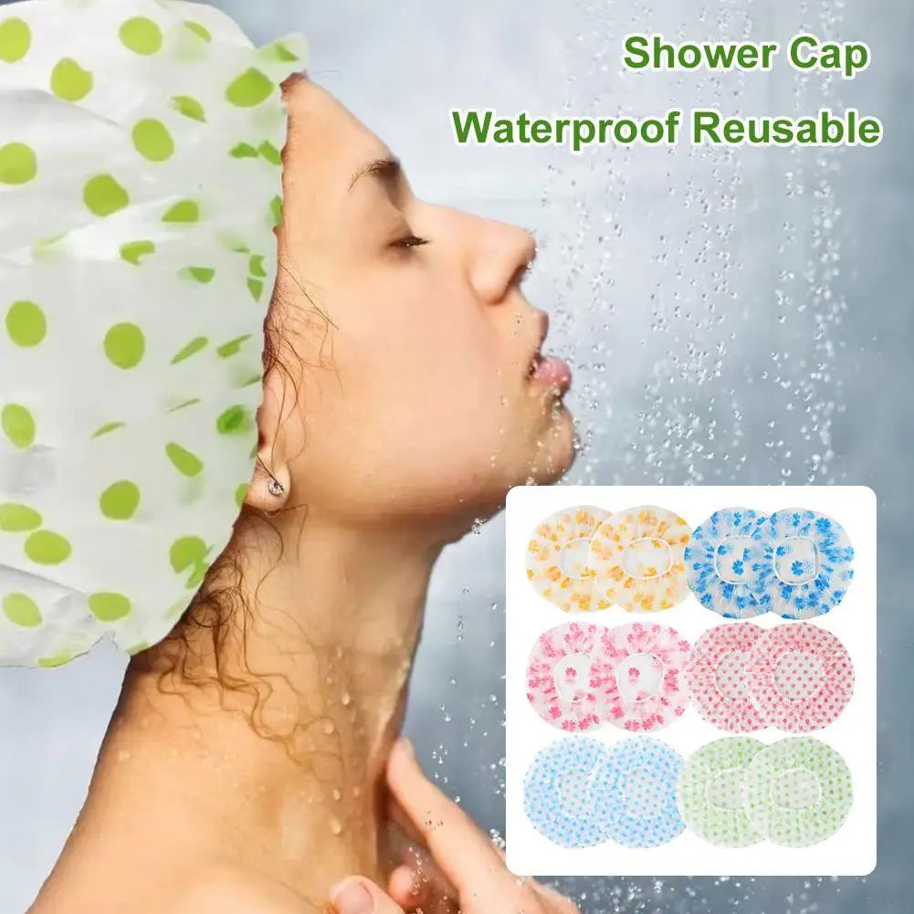 Women's Reusable Waterproof Shower Cap – Elastic Bath Hair Cap Shower Cap Qme
