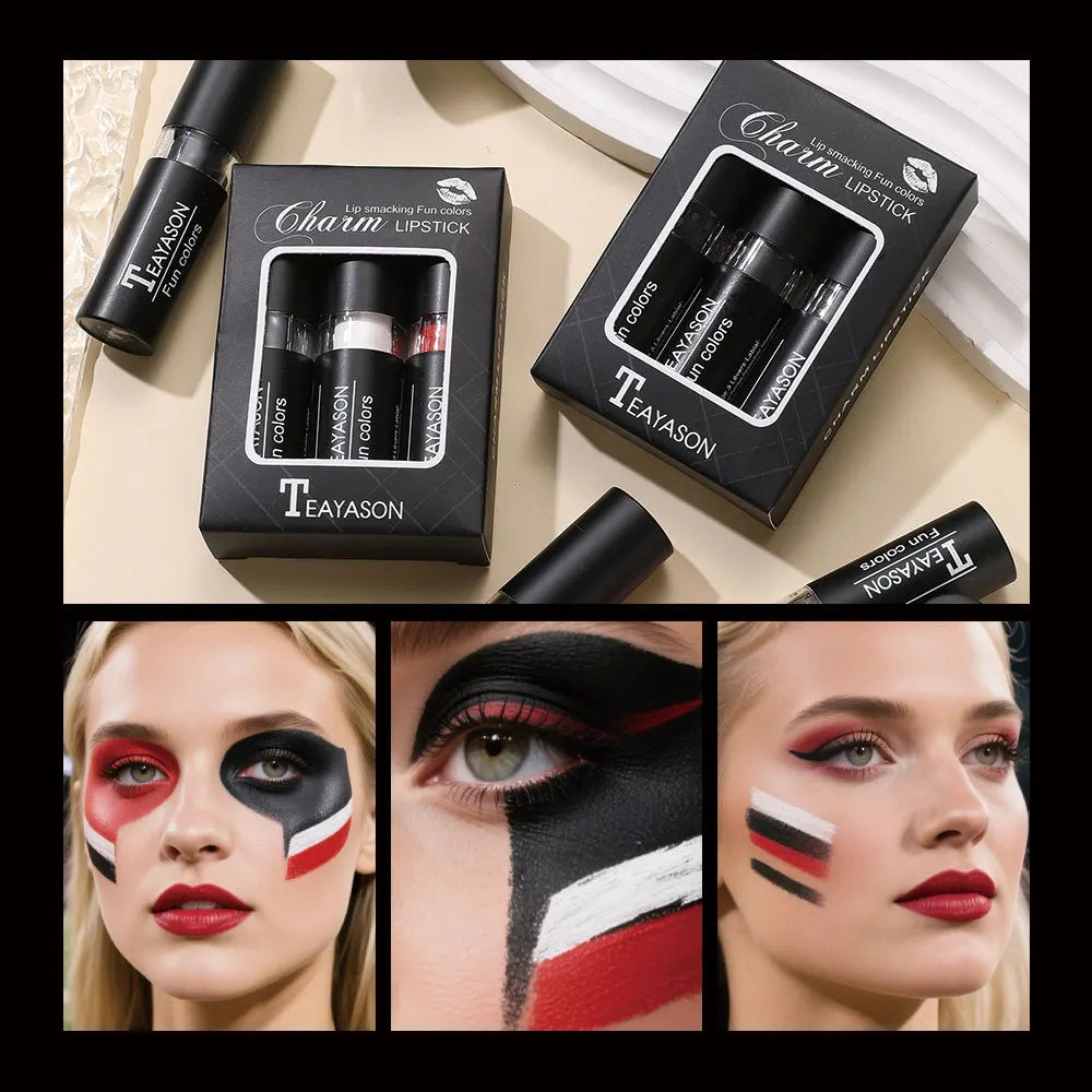 Matte Lipstick Set – Bold Black White Red Waterproof Lip Color Matte Lipstick Set Qme