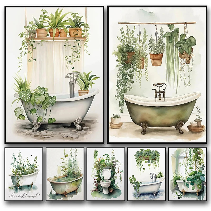Vintage Botanical Tropical Bathroom Canvas Wall Art Print Canvas Wall Art Qst
