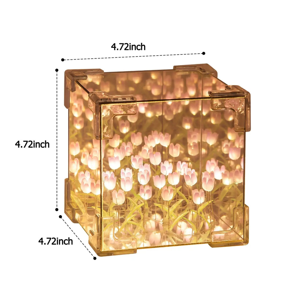 DIY Tulip Cube Nightlight Lamp & Mirror 2-in-1 | 20 Tulips Decorative Nightlight Qme