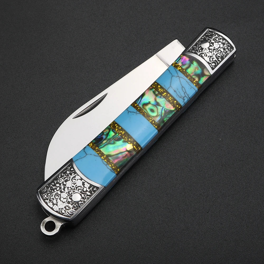 XUAN FENG Turquoise Folding Knife – D2 Steel Camping Pocket Folding Pocket Knife Qst 1 pcs