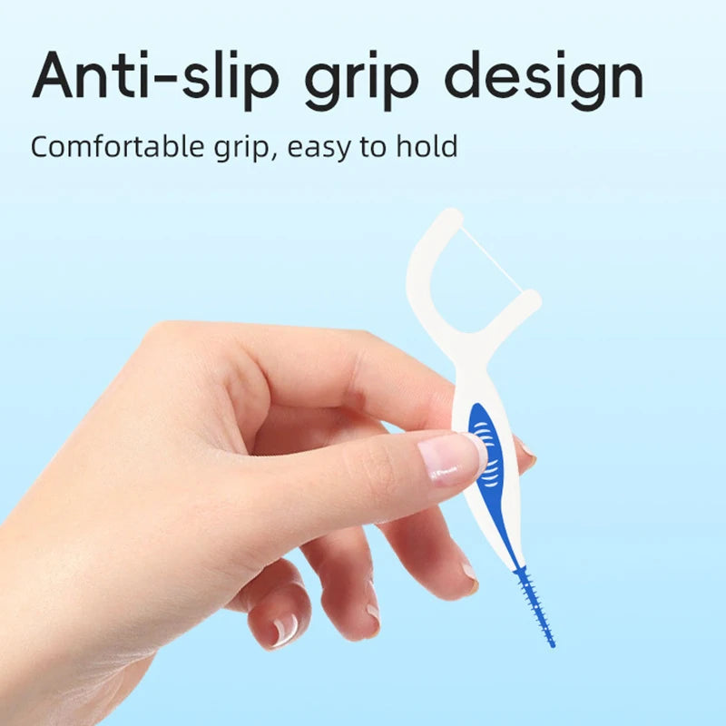 2-in-1 Silicone Interdental Brush & Floss Picks 50 Pcs Dental Floss Picks Qst