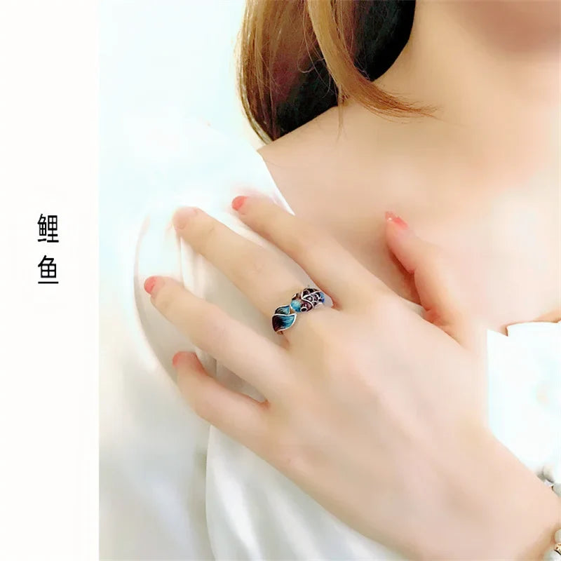 Vintage Koi Fish Open Ring – Adjustable Lucky Ring for Women Fashion Ring Qme