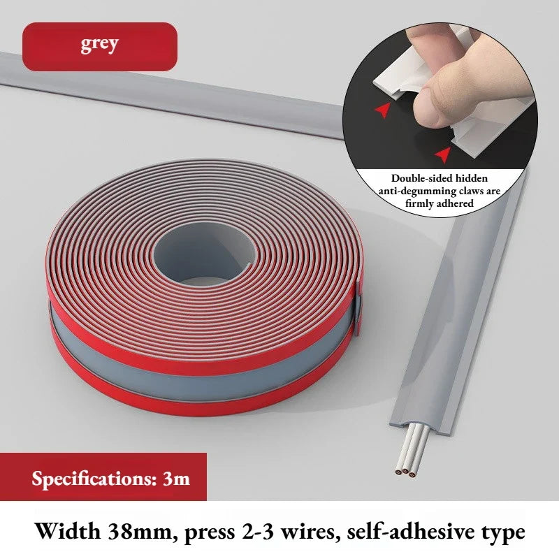 Self-Adhesive Cable Concealer | No-Drill Wire Hider Cord Cover Cable Concealer Raceway Qme Grey 3m