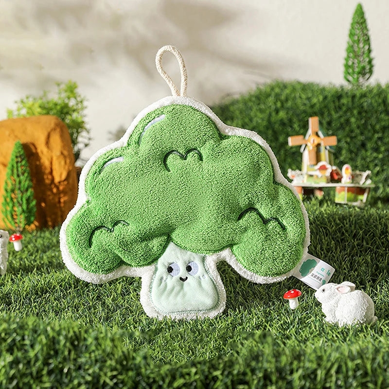 Cartoon Vegetable Hand Towels – Soft Coral Velvet Kitchen Rag Kitchen Hand Towel Qst broccoli
