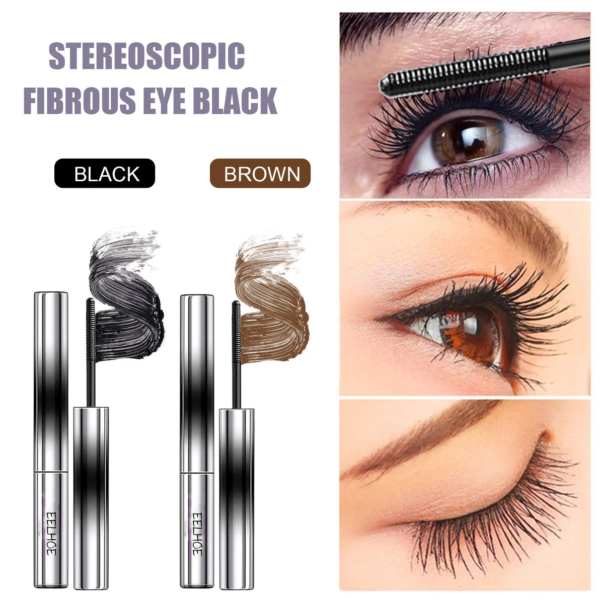 EELHOE Silk Fiber Mascara – Waterproof Lengthening Curling Lashes Fiber Mascara Qst