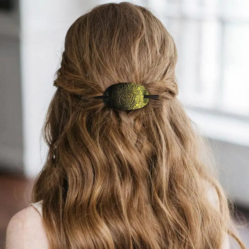 Faux Leather Hair Barrette Stick | Oval Vintage Ponytail Clip Hair Barrette Clip Qme