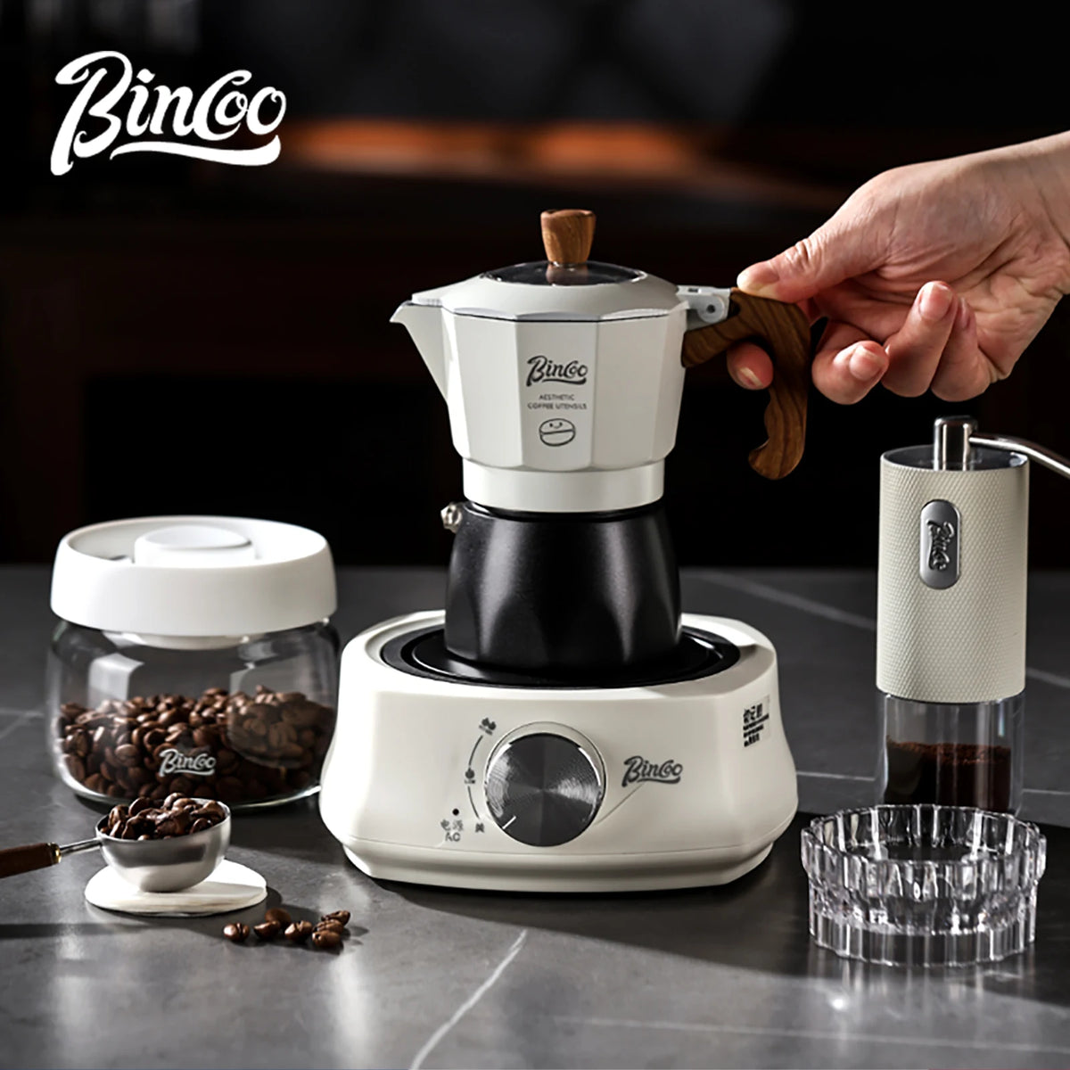 Bincoo Dual Valve Moka Pot Set with Heater – Portable Espresso Moka Pot Set Qst