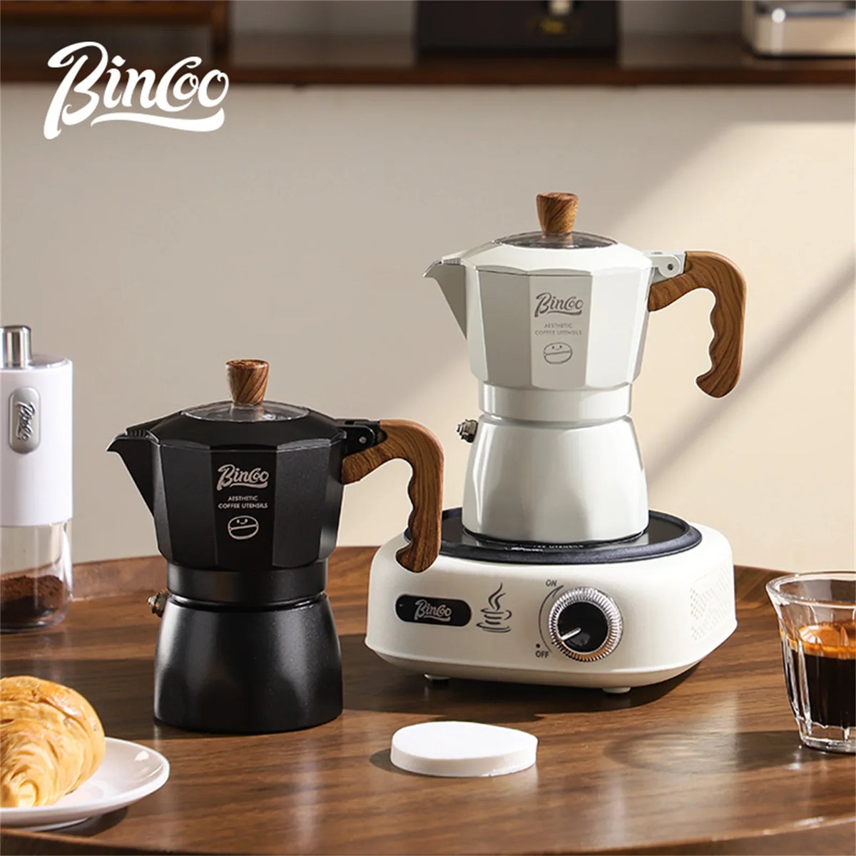 Bincoo Dual Valve Moka Pot Espresso Set with Electric Stove Moka Pot Set Qst