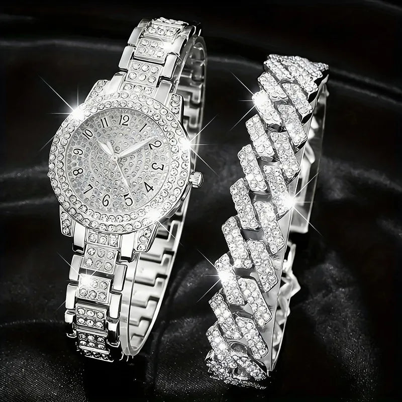 Luxury Rhinestone Women's Bracelet Watch | Arabic Dial Women's Bracelet Watch Qme