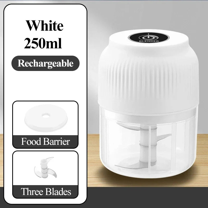 Mini Electric Garlic Chopper – USB Rechargeable Food Processor Electric Food Chopper Qme WHITE