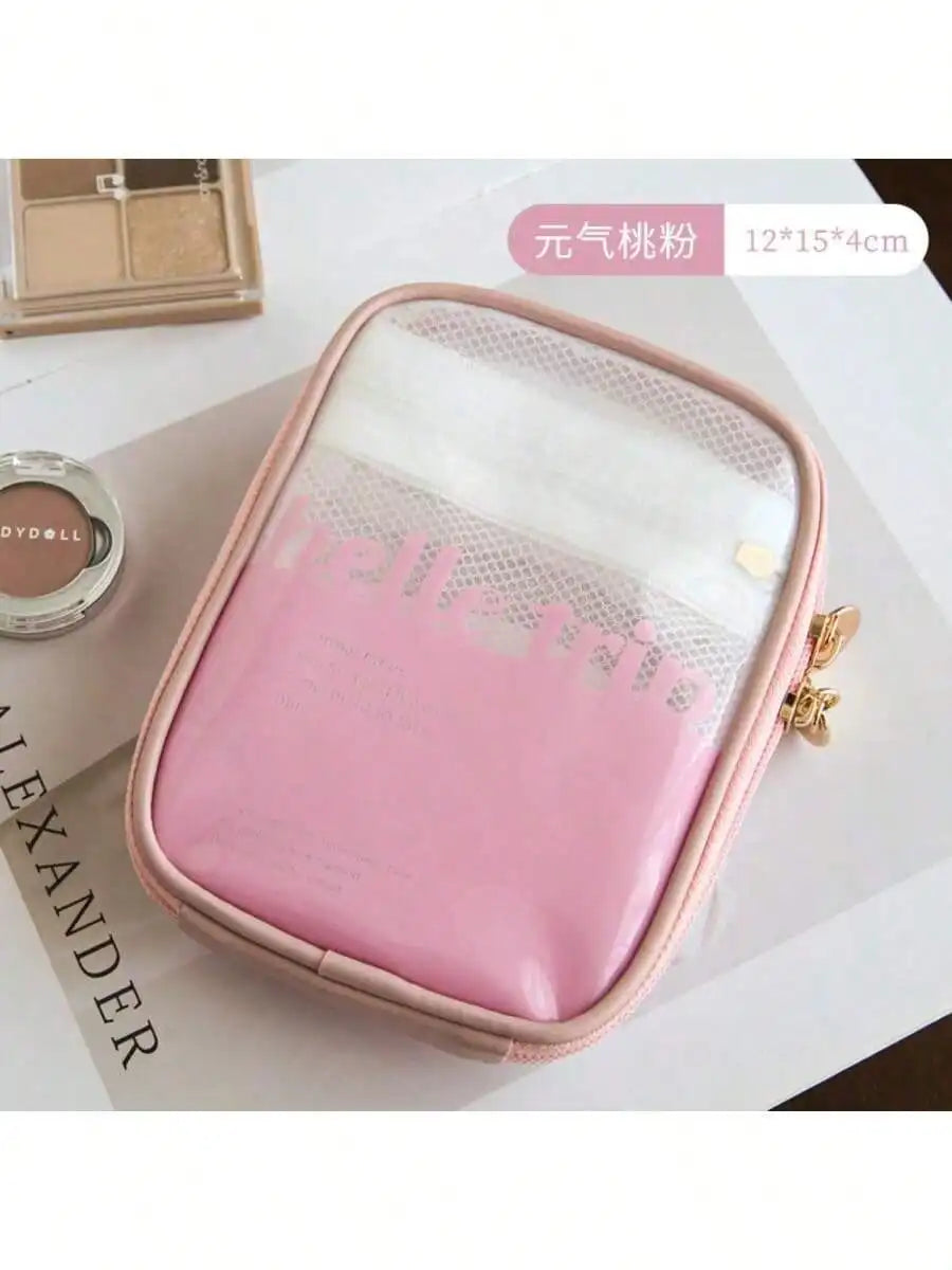 Women's Large Capacity Portable Cosmetic Bag | Polyester Cosmetic Travel Bag Qme pink