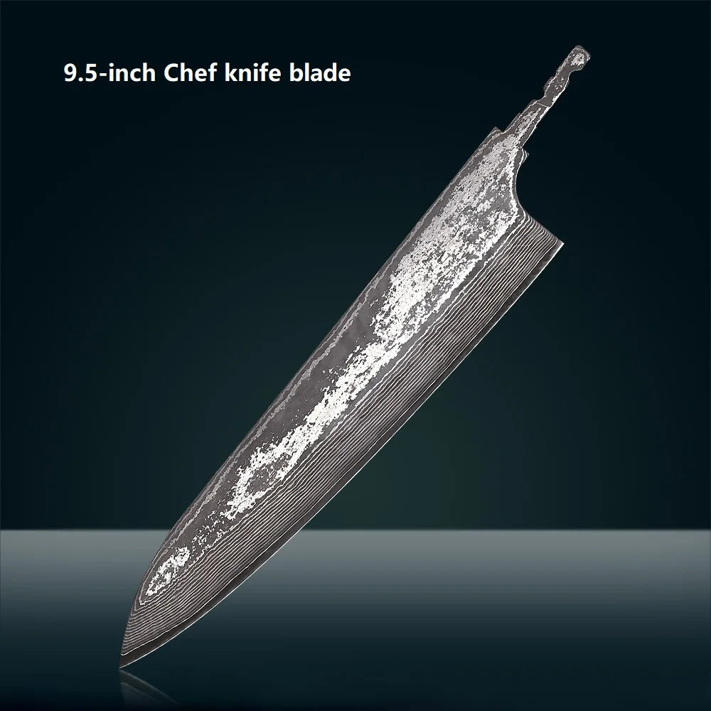 F.YOUNG 67-Layer Damascus Steel Knife Blank Blade – DIY Full Tang Knife Blank Blade Qst 9.5 inch Chef