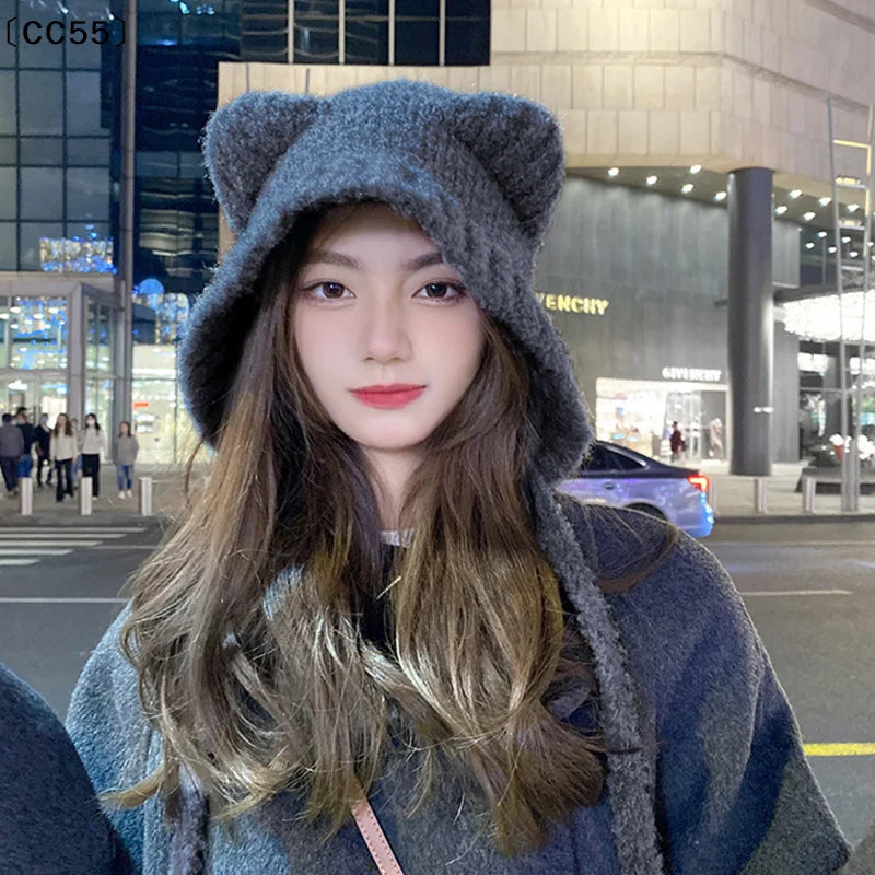 Cute Bear Ear Knit Beanie – Women's Winter Warm Hat Knit Winter Beanie Qst