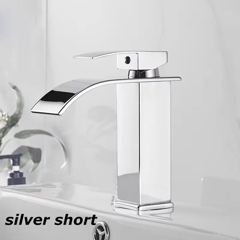 Waterfall Bathroom Faucet – 304 Stainless Steel Single Handle Tap Bathroom Basin Faucet Qst Silver short