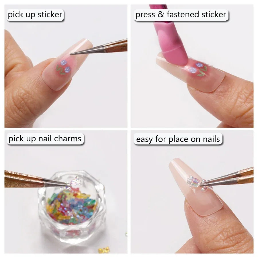 Double Ended Silicone Nail Art Tweezers – Sticker Pressing Tool Nail Art Tweezers Qme