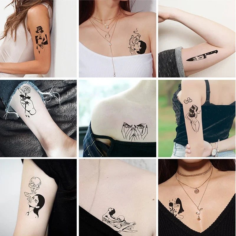 30 Black Temporary Tattoo Stickers – Small Clear Body Art Set Temporary Tattoo Stickers Qme