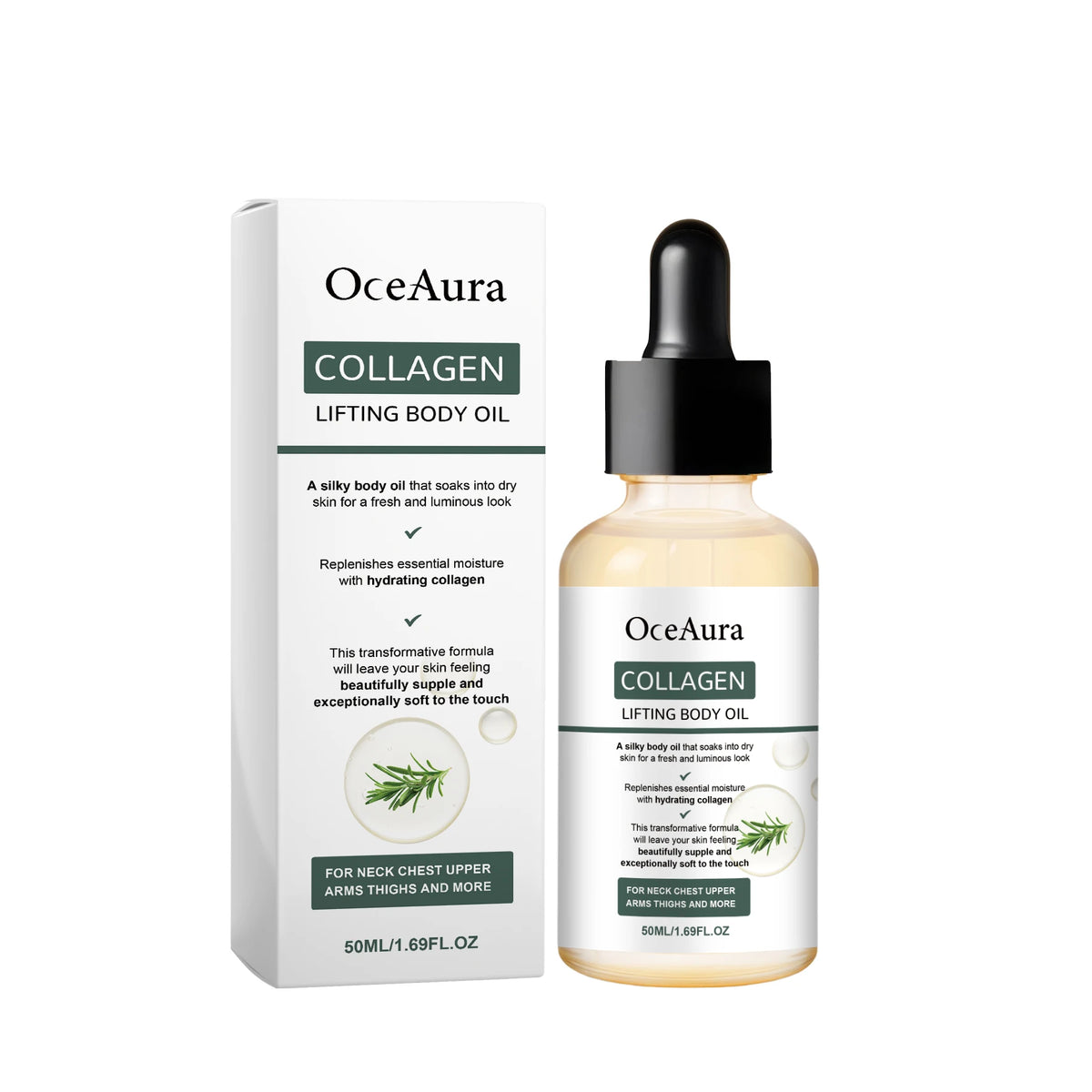OceAura Collagen Roll-On Body Oil – Rosemary Firming Moisturizer Firming Body Oil Qst Body Oil