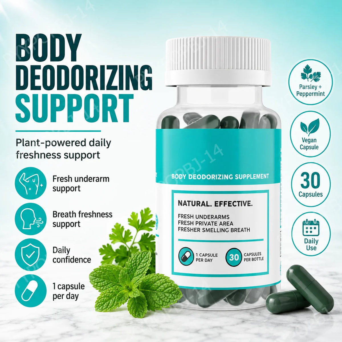 Herbal Freshness Capsules – Organic Parsley & Peppermint 30ct Herbal Supplement Qst