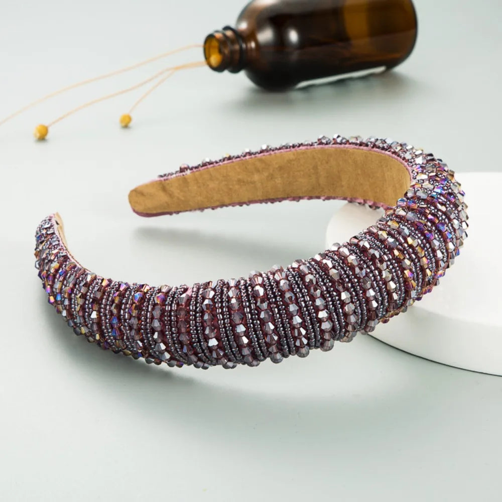 Baroque Crystal Headband – Elegant Beaded Sponge Hair Accessory Crystal Headband Qme Style 2