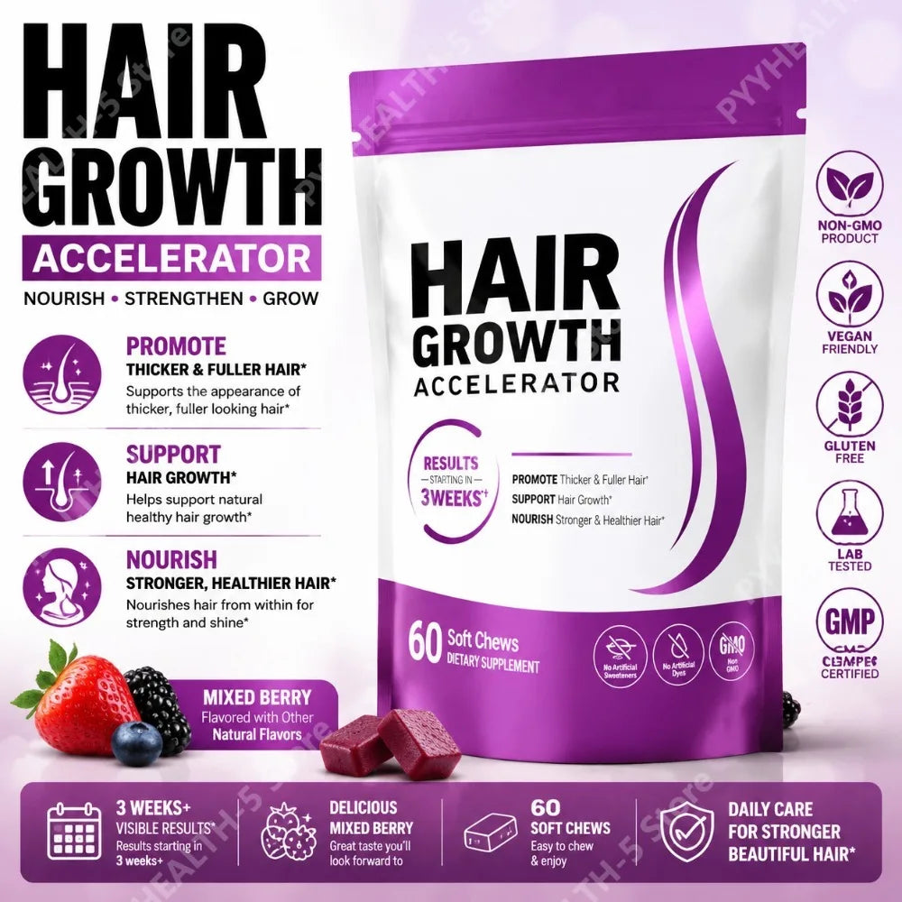 Biotin Hair Support Soft Chews | Mixed Berry 60ct Non-GMO Hair Supplement Chews Qst