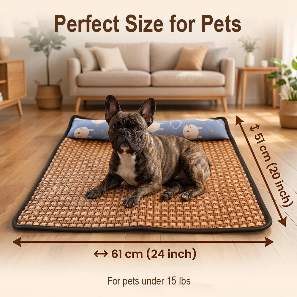 Cat Cooling Mat with Pillow – Breathable Oxford Fabric Bed Cat Cooling Mat Qst