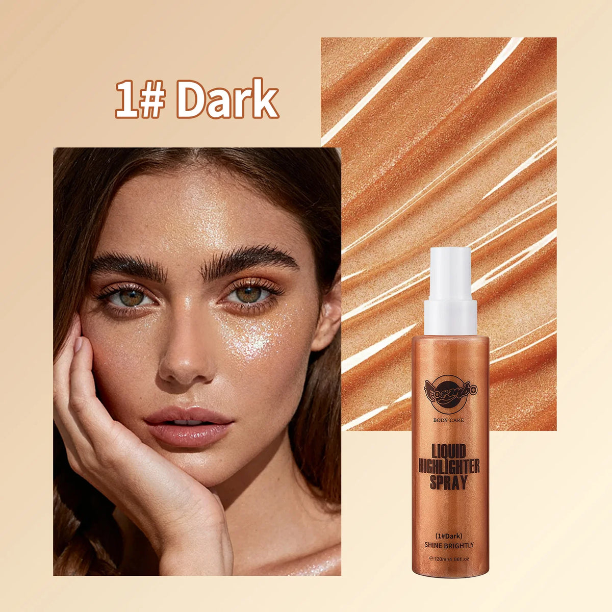 Liquid Glitter Highlighter Spray – Face & Body Glow Makeup Body Glitter Highlighter Qst Dark